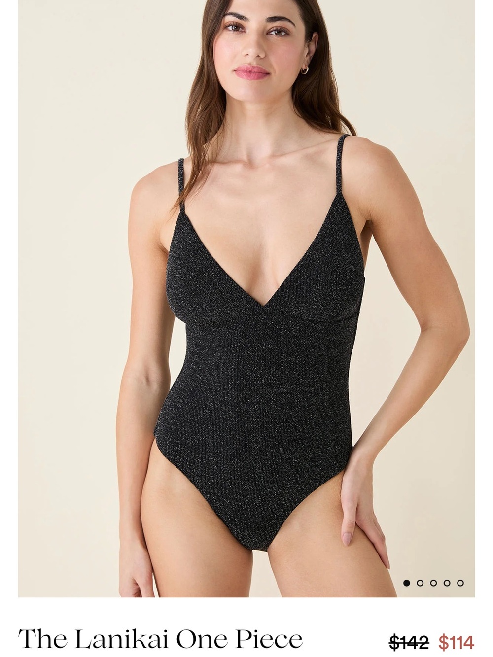 Andie Swim Lanikai One Piece Lurex Rib Black Silver Medium Long Torso NWT